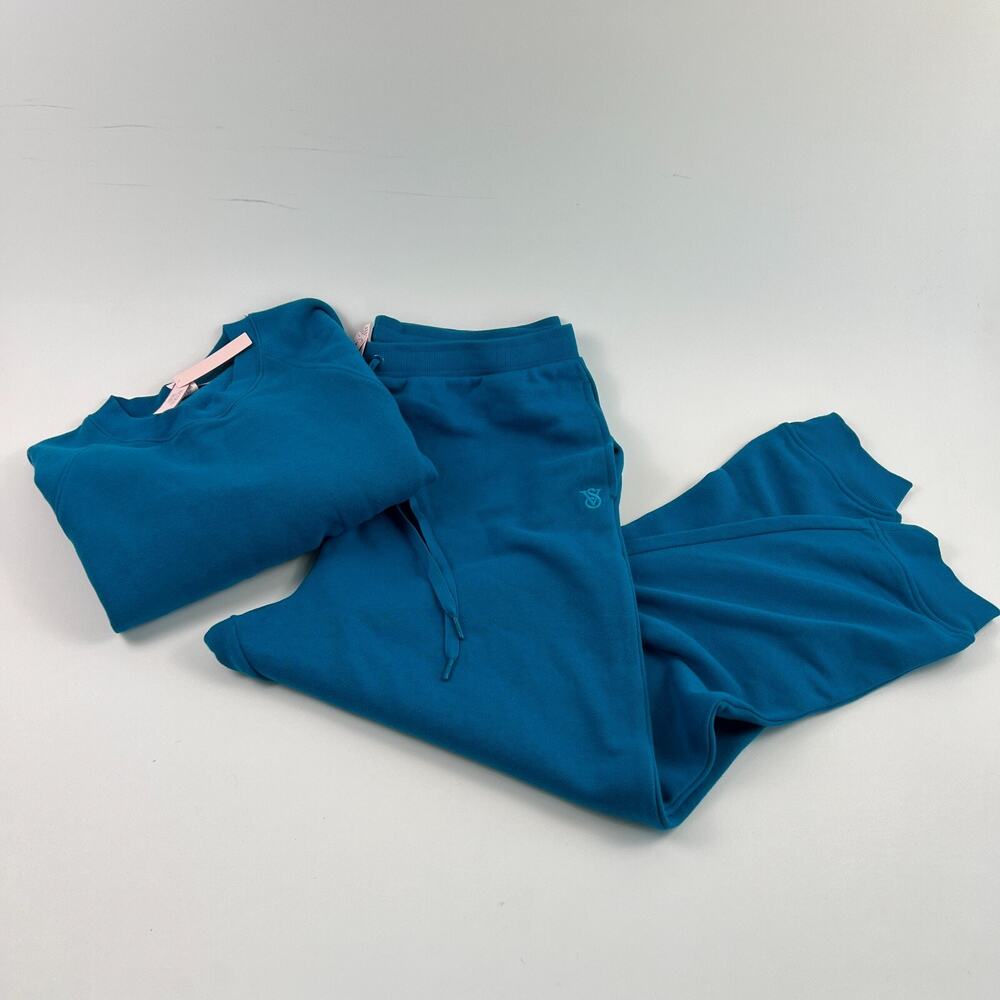 Victoria’s Secret Long Sleeve Sweater-Sweat Pants Set VS Logo Blue XL NWT
